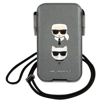 Karl Lagerfeld Saffiano Ikonik Karl&amp;amp;Choupette Head 6.1&amp;#39;&amp;#39; Handbag - Gray