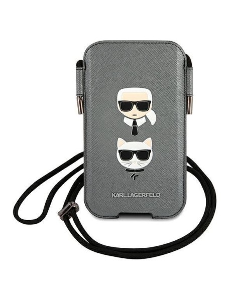 Karl Lagerfeld Saffiano Ikonik Karl&amp;amp;Choupette Head 6.1&amp;#39;&amp;#39; Handbag - Gray