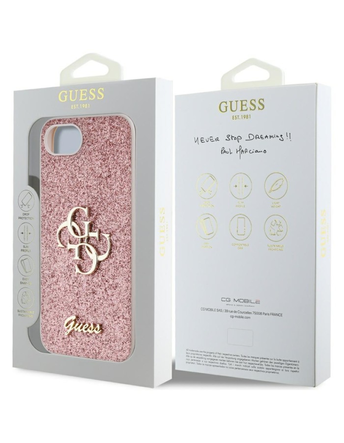 Guess Fixed Glitter Big 4G iPhone 16e Case - Pink