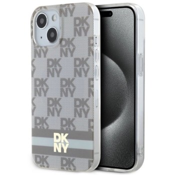 DKNY IML Checkered Mono Pattern &amp;amp; Printed Stripes MagSafe Case for iPhone 15 Plus / 14 Plus - Beige