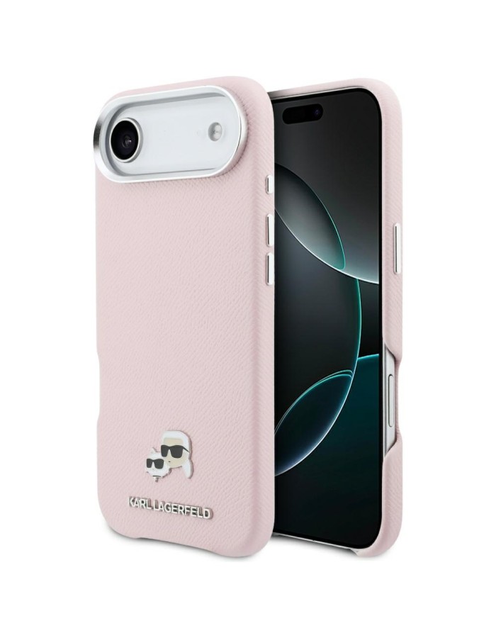 Karl Lagerfeld Karl &amp;amp; Choupette Head Pins Saffiano MagSafe iPhone Air Case - Pink