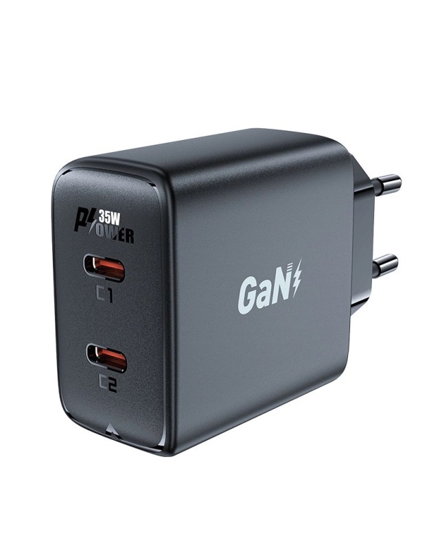 Fast charger GaN 35W PD 2x USB C Acefast A49 - black Fast charger GaN 35W PD 2x USB C Acefast A49 - black