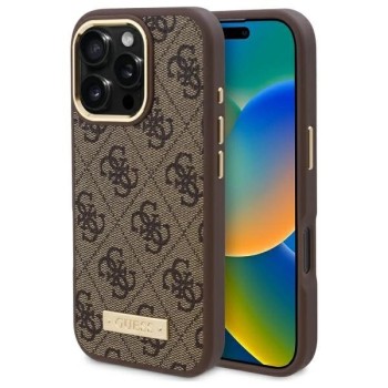 Guess 4G Logo Plate MagSafe iPhone 16 Pro Case - Brown Guess 4G Logo Plate MagSafe iPhone 16 Pro Case - Brown