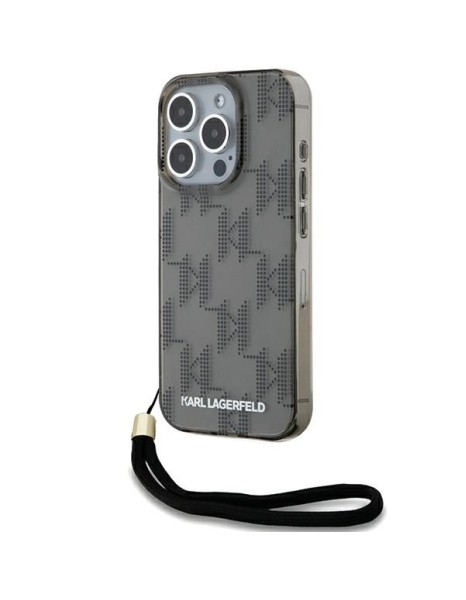 Karl Lagerfeld IML Mono KL Pattern &amp;amp; Cord case for iPhone 15 Pro - black