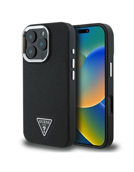 Guess Grained Triangle MagSafe case for iPhone 16 Pro - black Guess Grained Triangle MagSafe case for iPhone 16 Pro - black