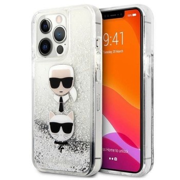 Karl Lagerfeld Liquid Glitter Karl&amp;amp;Choupette Head case for iPhone 13 Pro / iPhone 13 - silver