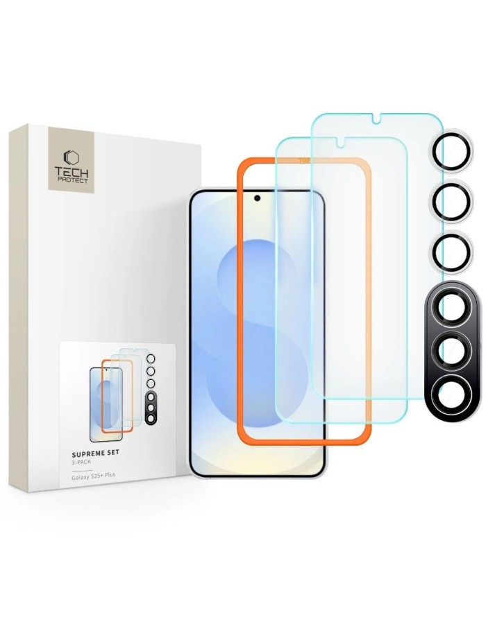 Tech-Protect Supreme Set for Samsung Galaxy S25+ 2x tempered glass for display / tempered glass for camera - transparent
