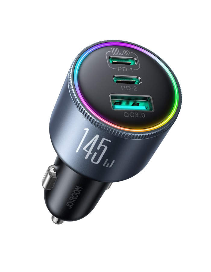 Joyroom JR-CCN07 145W Car Charger 2xUSB-C USB-A + 100W USB-C Cable - Dark Gray Joyroom JR-CCN07 145W Car Charger 2xUSB-C USB-A + 100W USB-C Cable - Dark Gray