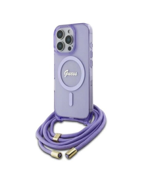 Guess Crossbody Cord Script MagSafe Case for iPhone 16 Pro Max - Purple