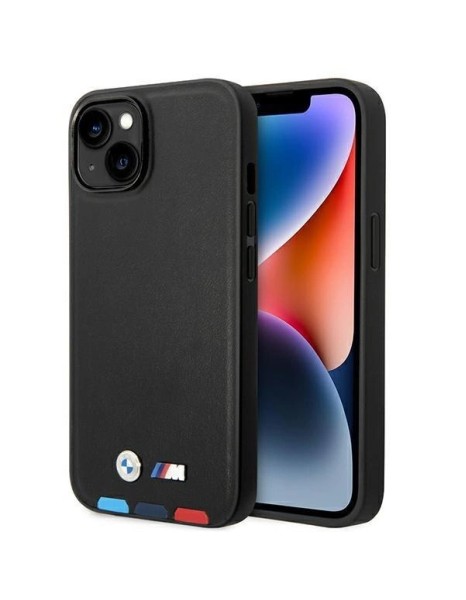 Case BMW BMHMP14M22PTDK iPhone 14 Plus 6.7 "black / black Leather Stamp Tricolor Magsafe