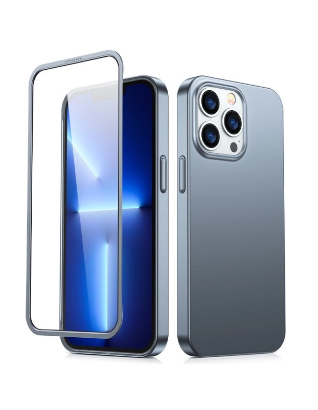 Joyroom 360 Full Case front and back cover for iPhone 13 Pro Max + tempered glass screen protector grey (JR-BP928 tranish)