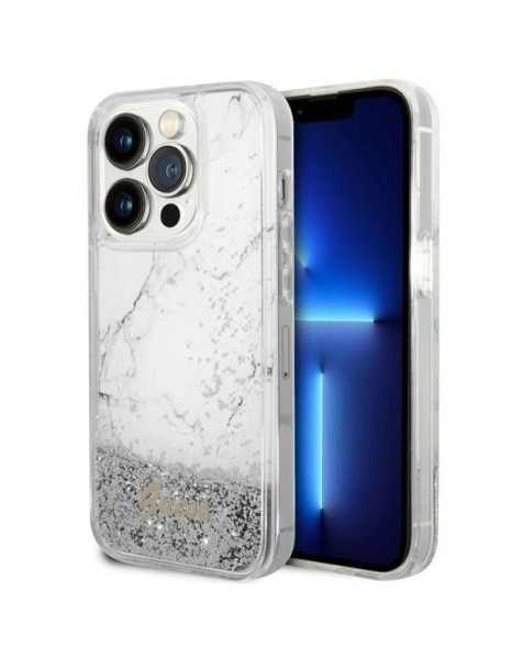 Guess GUHCP14LLCSGSGH iPhone 14 Pro 6.1" white/white hardcase Liquid Glitter Marble Guess GUHCP14LLCSGSGH iPhone 14 Pro 6.1" white/white hardcase Liquid Glitter Marble