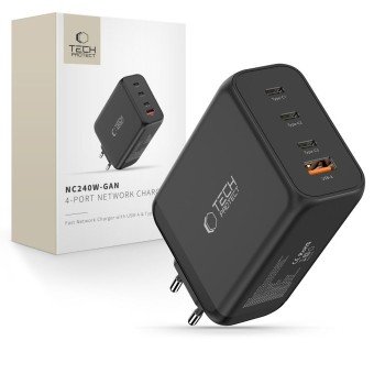 Tech-Protect NC240W-GaN 4-Port 240W Wall Charger - Black Tech-Protect NC240W-GaN 4-Port 240W Wall Charger - Black
