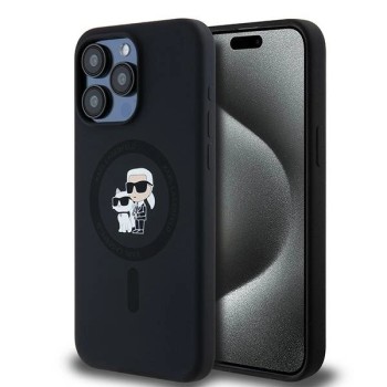 Karl Lagerfeld Silicone Karl&amp;amp;Choupette Ring MagSafe case for iPhone 15 Pro Max - black