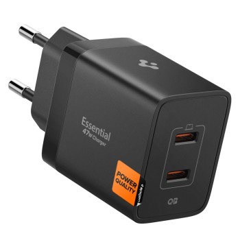 Spigen Essential EE472EU 2-port USC-C 47W wall charger - black Spigen Essential EE472EU 2-port USC-C 47W wall charger - black
