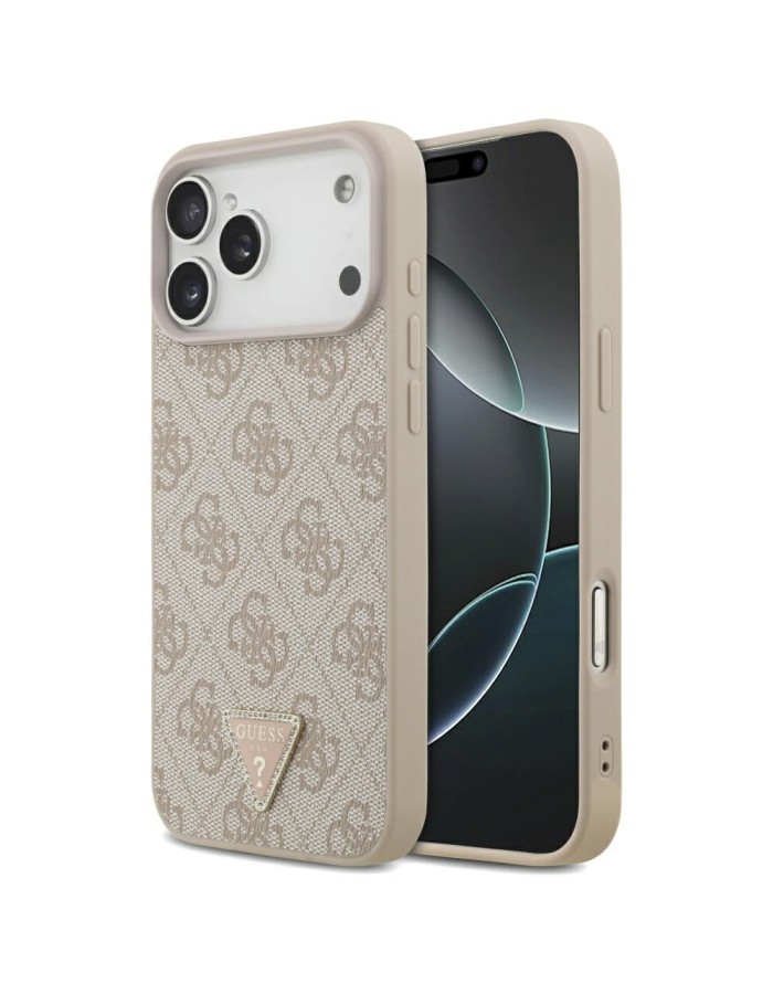 Guess Leather 4G Triangle Strass MagSafe Case for iPhone 17 Pro Max - Pink