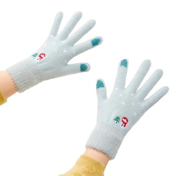Women's winter telephone gloves with a snowman and a Christmas tree - green Women's winter telephone gloves with a snowman and a Christmas tree - green