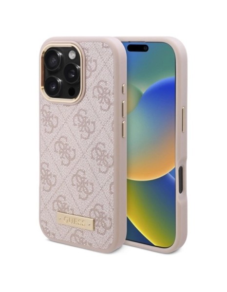 Guess 4G Logo Plate MagSafe iPhone 16 Pro Case - Pink Guess 4G Logo Plate MagSafe iPhone 16 Pro Case - Pink