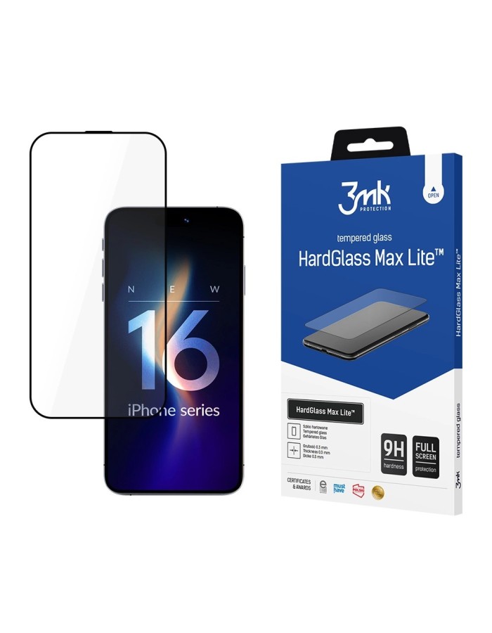 3mk HardGlass Max Lite Tempered Glass with Black Frame for iPhone 16 Pro