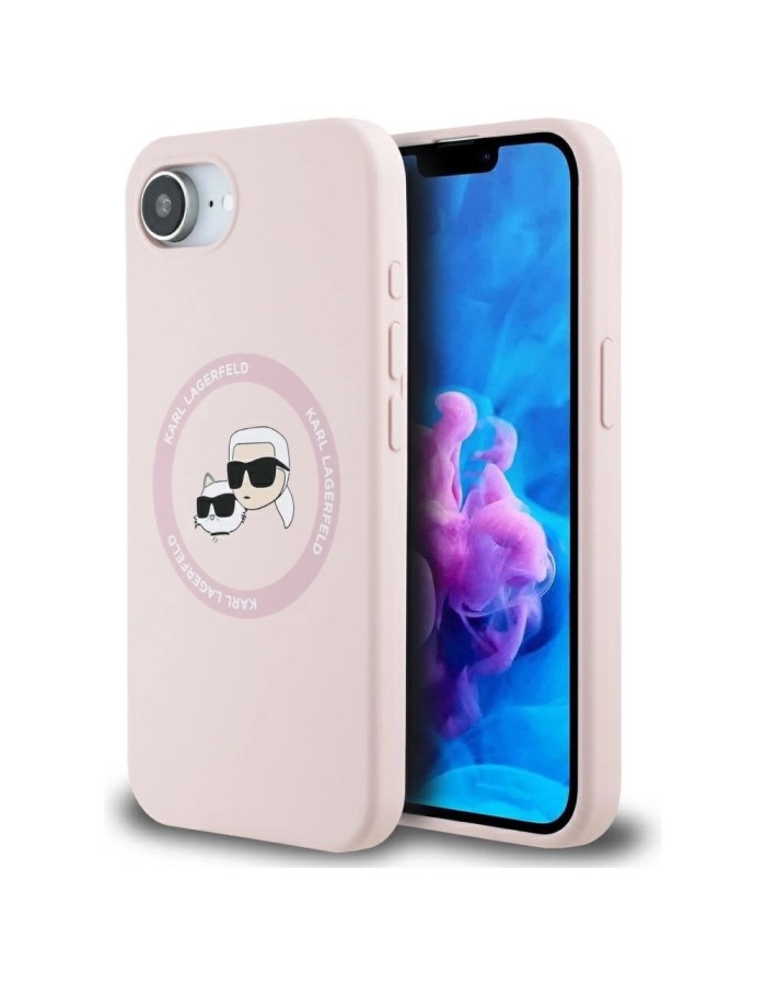 Karl Lagerfeld Silicone Karl&amp;amp;Choupette Heads MagSafe iPhone 16e Case - Pink