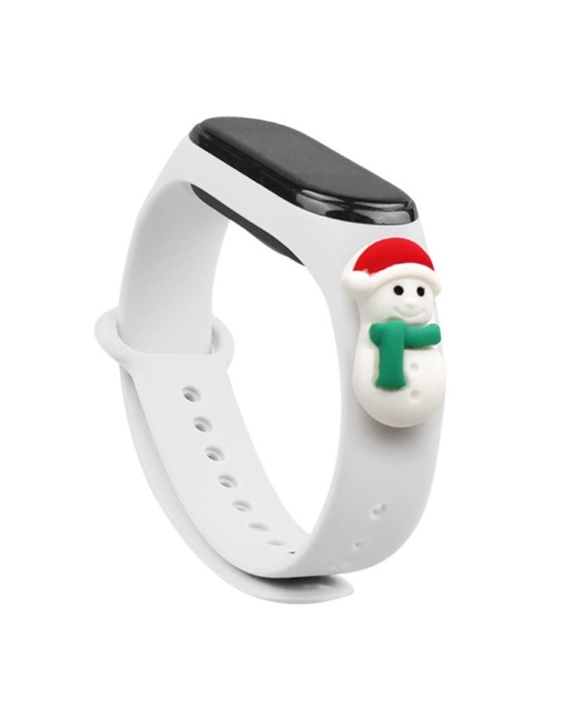 Strap Xmas for Xiaomi Mi Band 3 / 4 Christmas Silicone Strap Bracelet with Snowman - White Strap Xmas for Xiaomi Mi Band 3 / 4 Christmas Silicone Strap Bracelet with Snowman - White