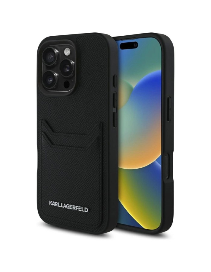 Karl Lagerfeld HC Grained PU Cardslot Metal Elong iPhone 16 Pro Case - Black Karl Lagerfeld HC Grained PU Cardslot Metal Elong iPhone 16 Pro Case - Black