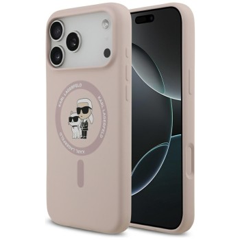 Karl Lagerfeld Silicone Karl&amp;amp;Choupette Ring MagSafe Case for iPhone 17 Pro Max - Pink