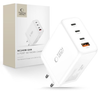 Tech-Protect NC240W-GaN 4-Port 240W Wall Charger - White Tech-Protect NC240W-GaN 4-Port 240W Wall Charger - White