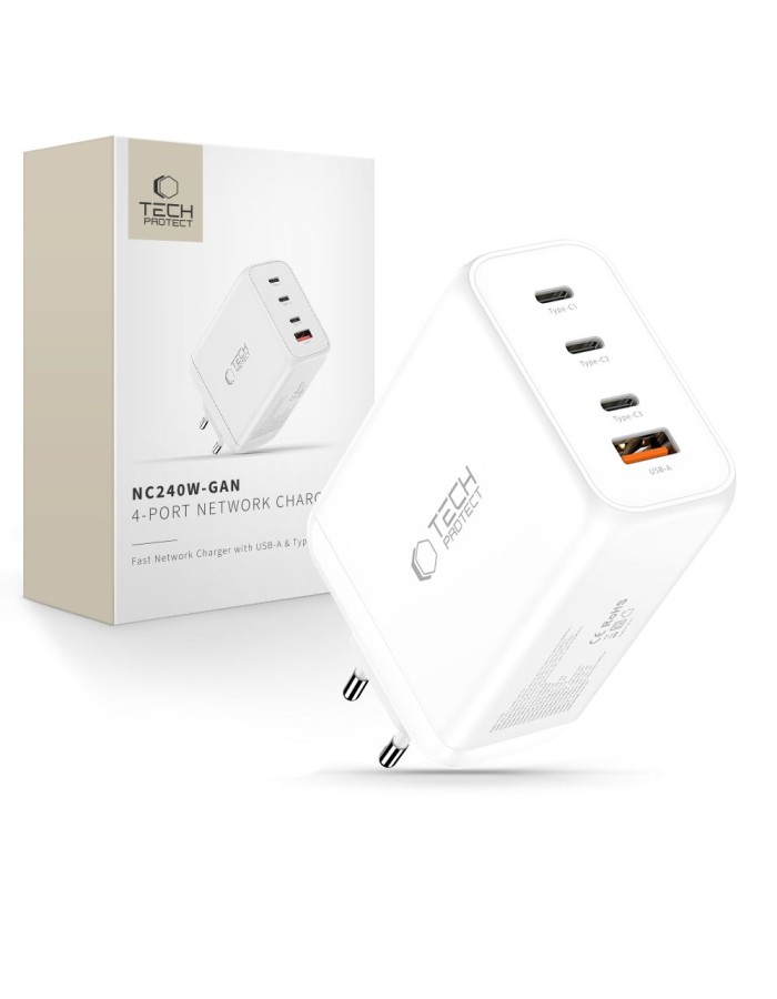 Tech-Protect NC240W-GaN 4-Port 240W Wall Charger - White