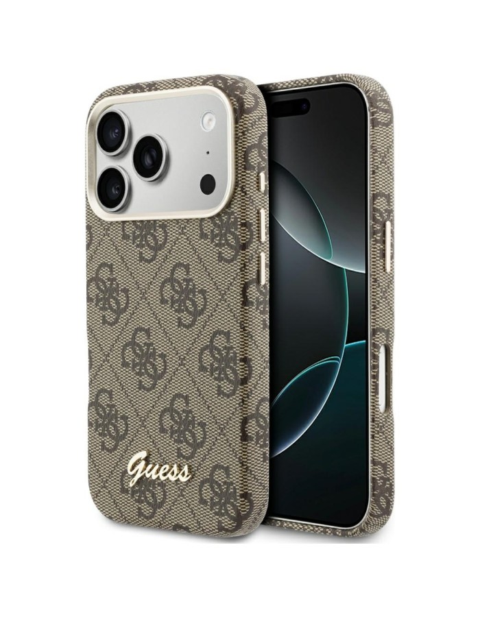 Guess 4G Script MagSafe Case for iPhone 17 Pro - Brown