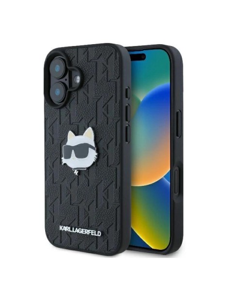 Karl Lagerfeld Monogram Choupette Head Pin iPhone 16 Case - Black Karl Lagerfeld Monogram Choupette Head Pin iPhone 16 Case - Black