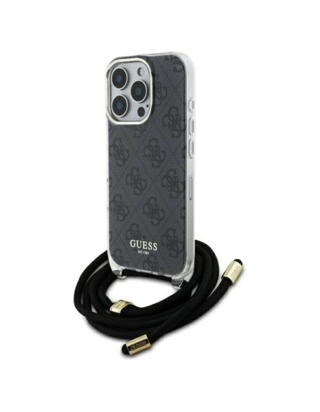 Guess Crossbody Cord 4G Print Case with Lanyard for iPhone 16 Pro - Black
