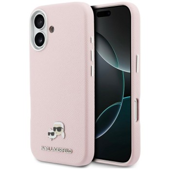 Karl Lagerfeld Karl &amp;amp; Choupette Head Pins Saffiano MagSafe Case for iPhone 17 - Pink