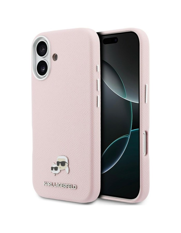 Karl Lagerfeld Karl &amp;amp; Choupette Head Pins Saffiano MagSafe Case for iPhone 17 - Pink