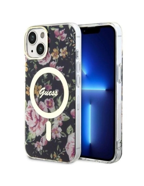 Guess Flower MagSafe case for iPhone 14 - black Guess Flower MagSafe case for iPhone 14 - black