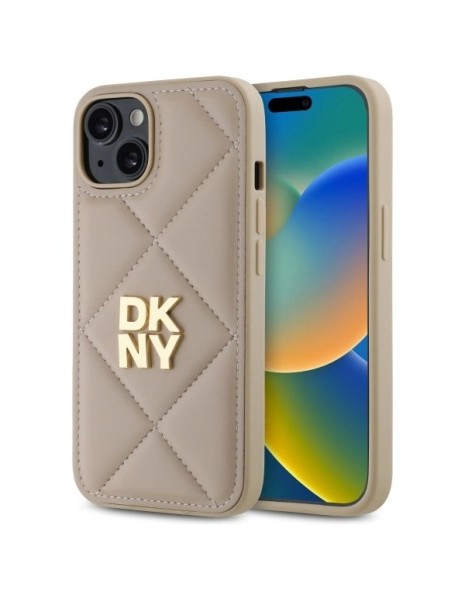 DKNY Quilted Stack Logo iPhone 14 Case - Beige