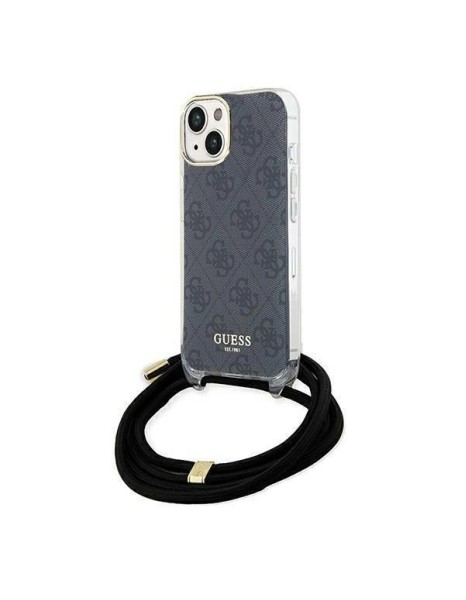 Guess Crossbody Cord 4G Print Case for iPhone 15/14/13 - Black