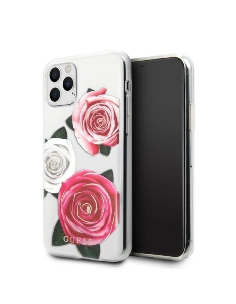 Guess GUHCN58ROSTRT iPhone 11 Pro transparent hardcase Flower Desire Pink &amp; White Rose