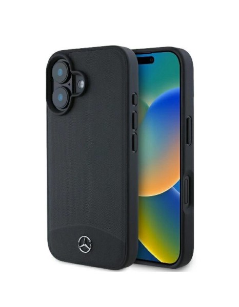 Mercedes Textured And Plain Leather MagSafe case for iPhone 16 - black
