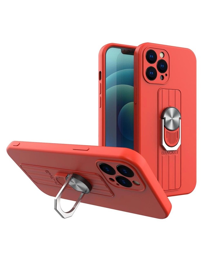 Ring Case silicone case with finger grip and stand for Samsung Galaxy S21 Ultra 5G red