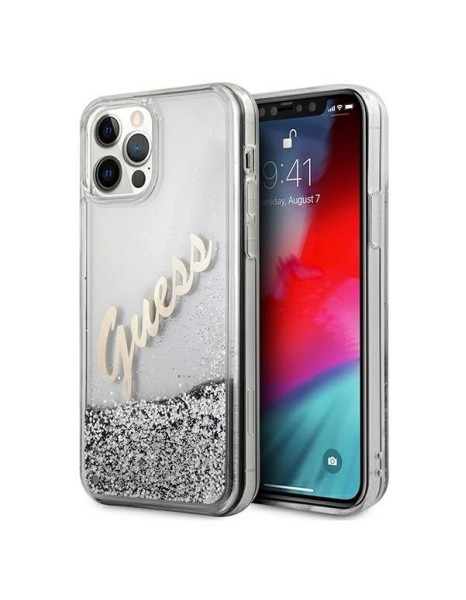 Guess GUHCP12LGLVSSI iPhone 12 Pro Max 6.7" silver/silver hardcase Glitter Vintage Script Guess GUHCP12LGLVSSI iPhone 12 Pro Max 6.7" silver/silver hardcase Glitter Vintage Script
