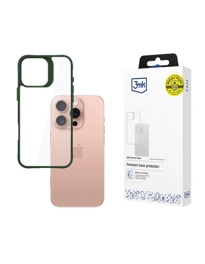 3mk Satin Armor Case+ Green for Apple iPhone 16 Pro - transparent