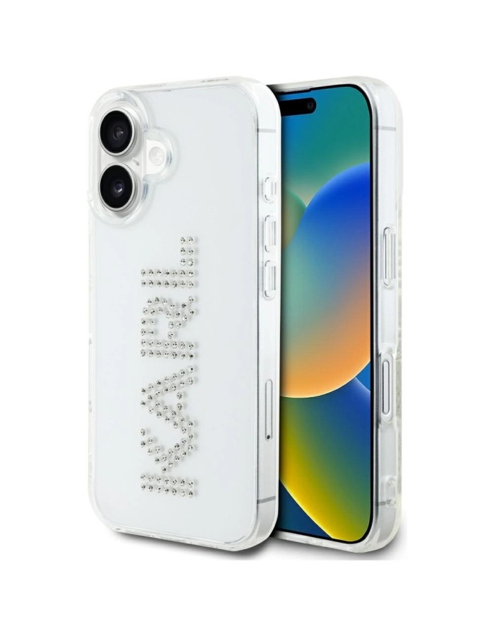 Karl Lagerfeld IML Rhinestones Logo iPhone 16 Case - Transparent