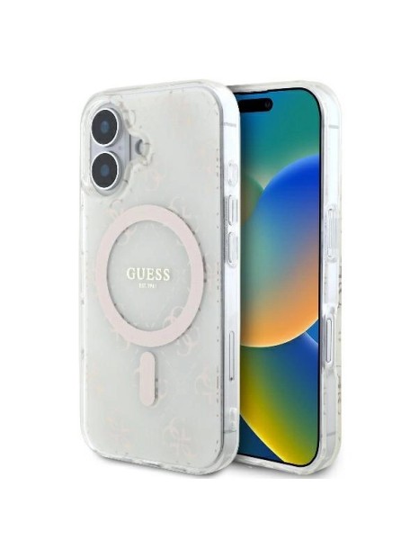 Guess IML 4G Background MagSafe iPhone 16 Case - White