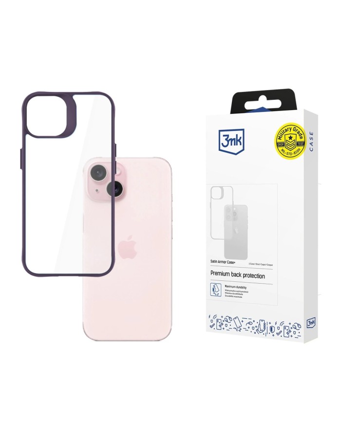 3mk Satin Armor Case+ Purple for Apple iPhone 15 - transparent