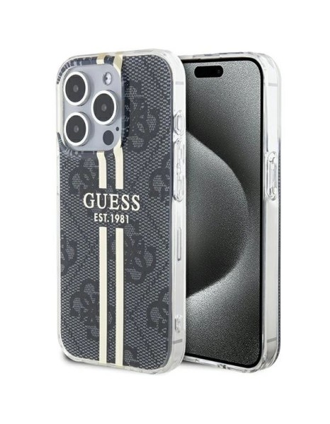 Guess IML 4G Gold Stripe case for iPhone 15 Pro - black Guess IML 4G Gold Stripe case for iPhone 15 Pro - black