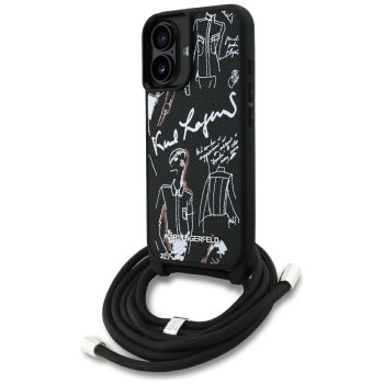 Karl Lagerfeld Crossbody Grained Pattern &amp;amp; Logo Case for iPhone 16 - Black