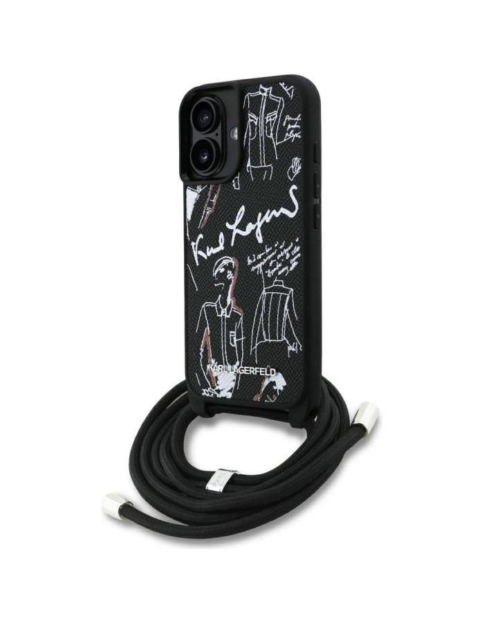 Karl Lagerfeld Crossbody Grained Pattern &amp;amp; Logo Case for iPhone 16 - Black