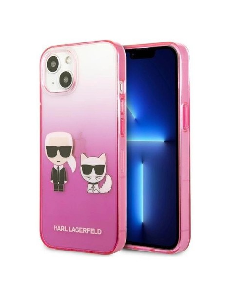 Karl Lagerfeld Gradient Ikonik Karl&amp;amp;Choupette Case for iPhone 13 mini - Pink