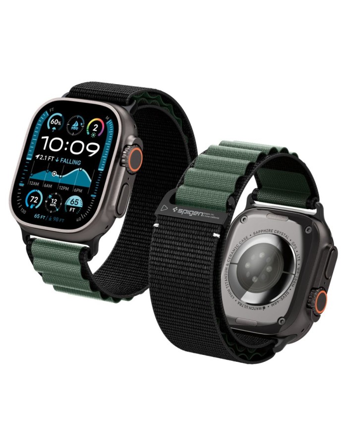 Strap Spigen WBF1 Strap for Apple Watch 44 / 45 / 46 / 49 mm - Black and Green Strap Spigen WBF1 Strap for Apple Watch 44 / 45 / 46 / 49 mm - Black and Green